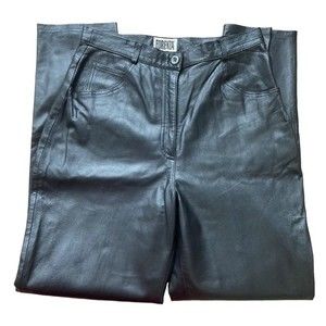 Vintage Forenza Black Leather High Rise Straight Leg Pants, size 14